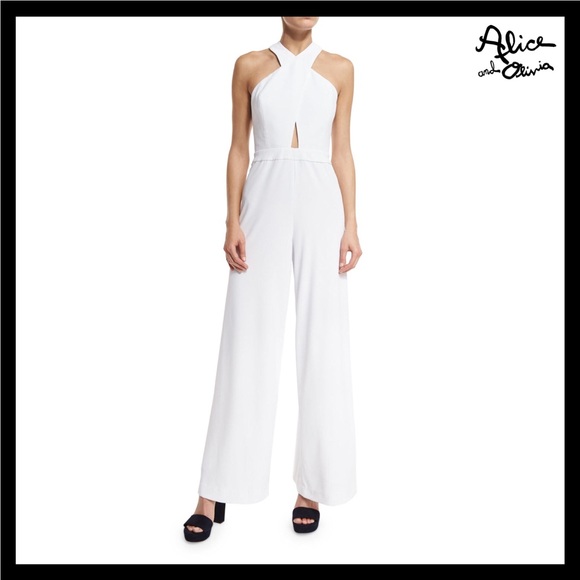 Alice + Olivia Pants - ALICE + OLIVIA CRISS-CROSS FRONT WIDE LEG JUMPSUIT